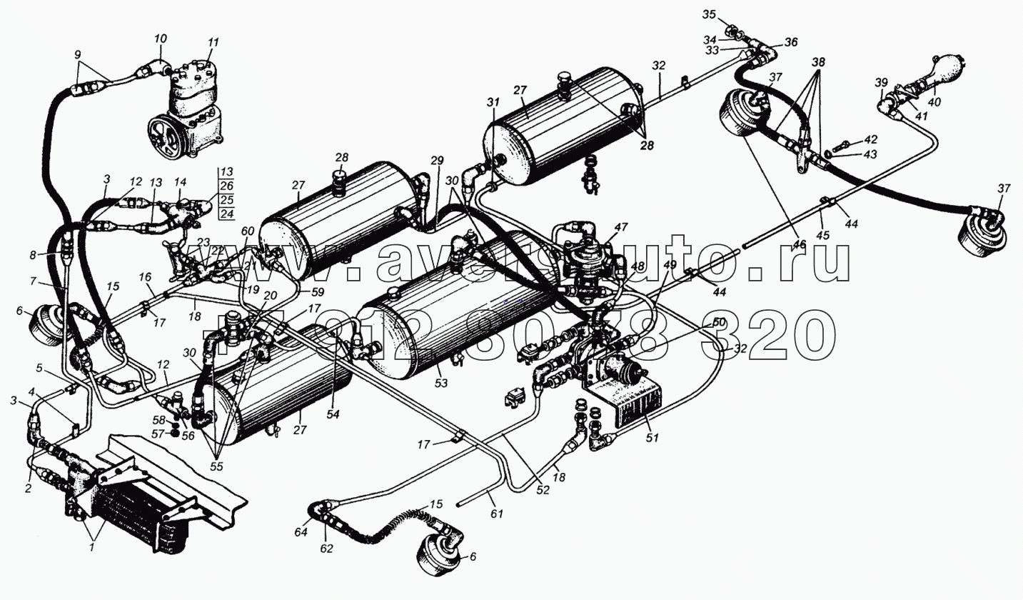 Привод пневматический тормозов МАЗ-509А
