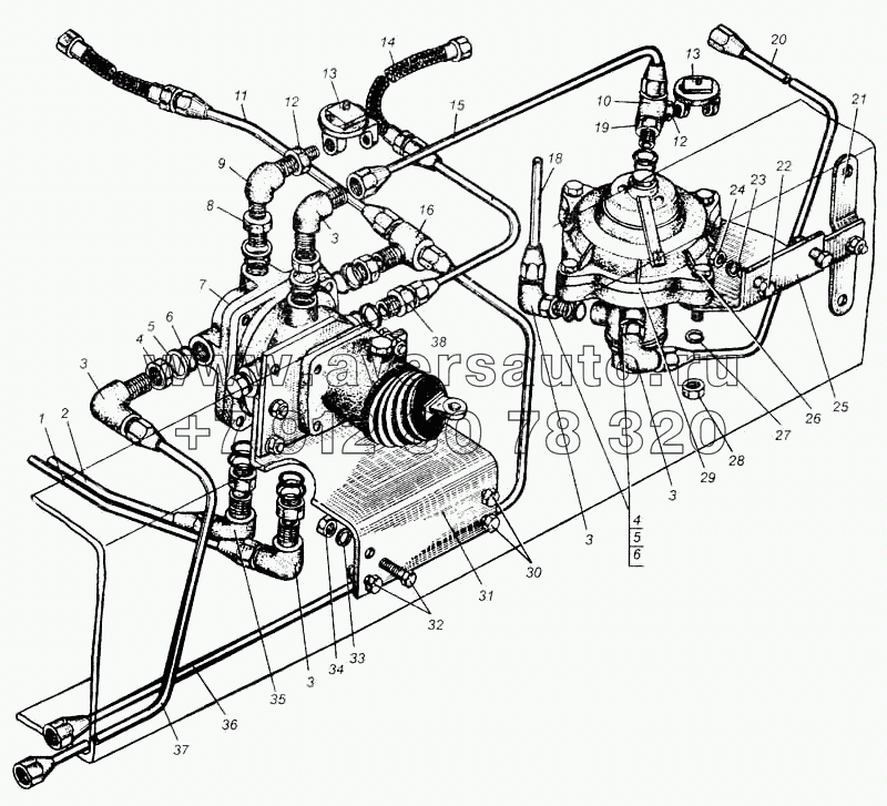 Трубопроводы к тормозным кранам автомобилей МАЗ-5429, МАЗ-504В