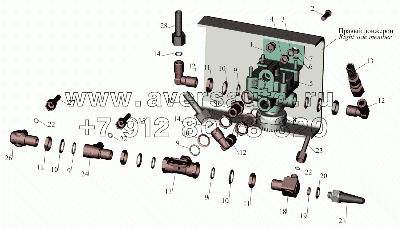 Установка ускорительного клапана и присоединительной арматуры МАЗ-642505 (210,211)