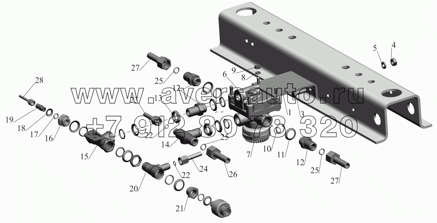 Крепление клапана ускорительного 54401-3518004 и присоединительной арматуры