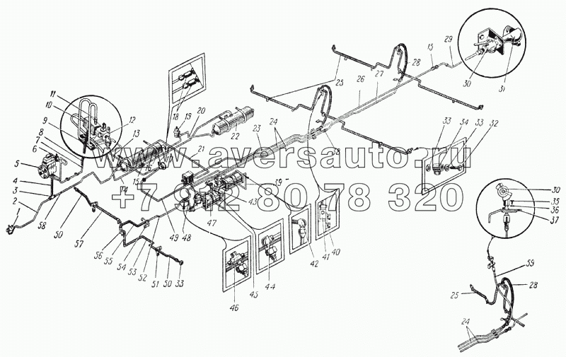 Схема пневмогидравлических тормозов автомобиля Урал-375Д (Рис. 94)