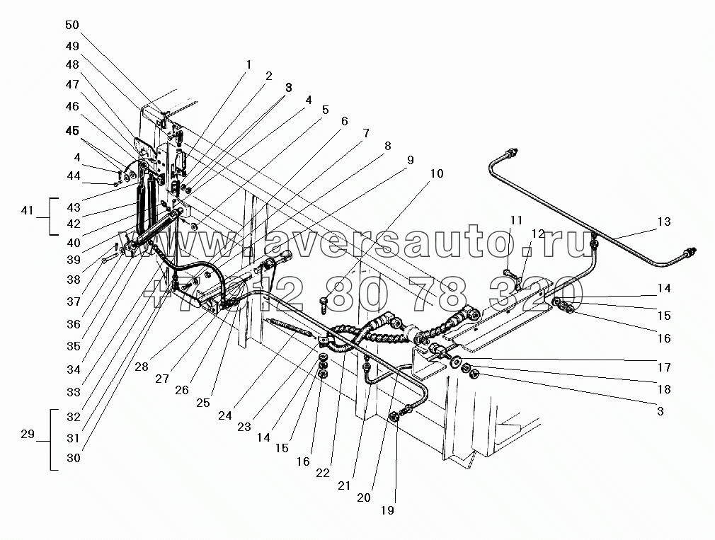 Механизм закрывания боковых бортов платформы и трубопроводы