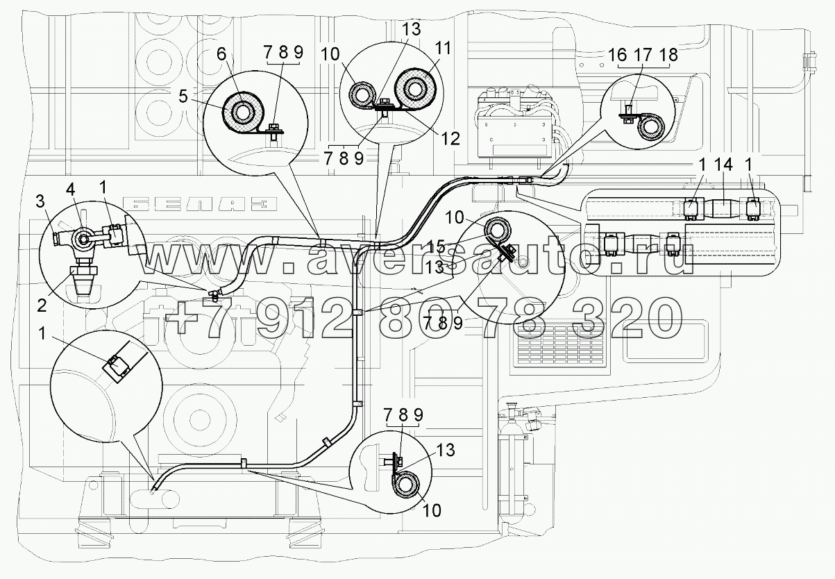  Установка трубопроводов отопителя кабины (75131-8100005);Mounting of pipelines in the cabin heater
