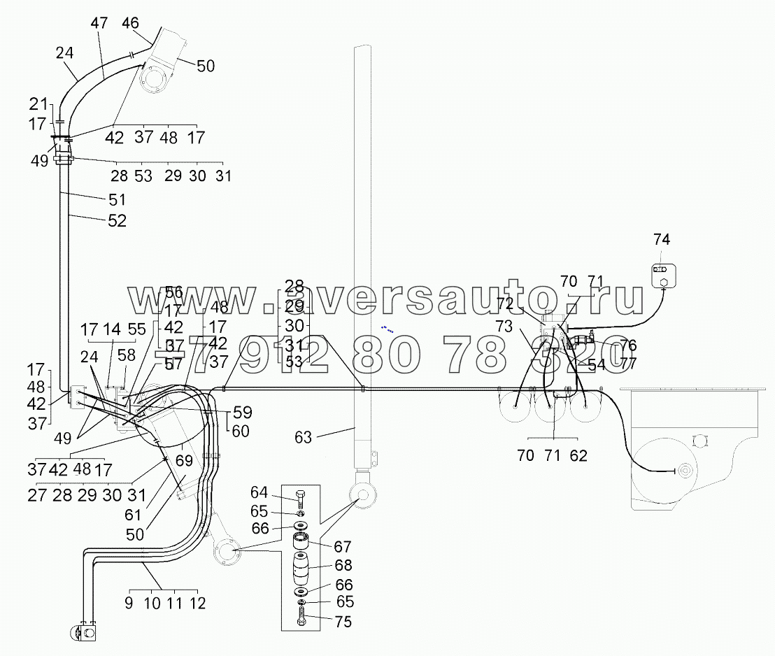  Трубопроводы рулевого управления (вид II – продолжение); Steering pipelines (view II)