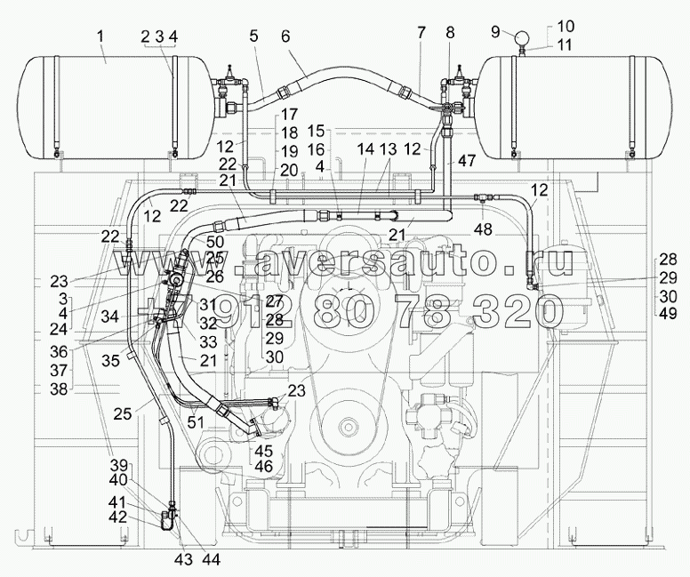 Установка системы пневмостартерного пуска двигателя (75137-1000007-10)