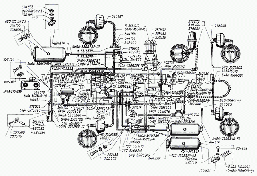Трубопроводы пневматического привода тормозной системы