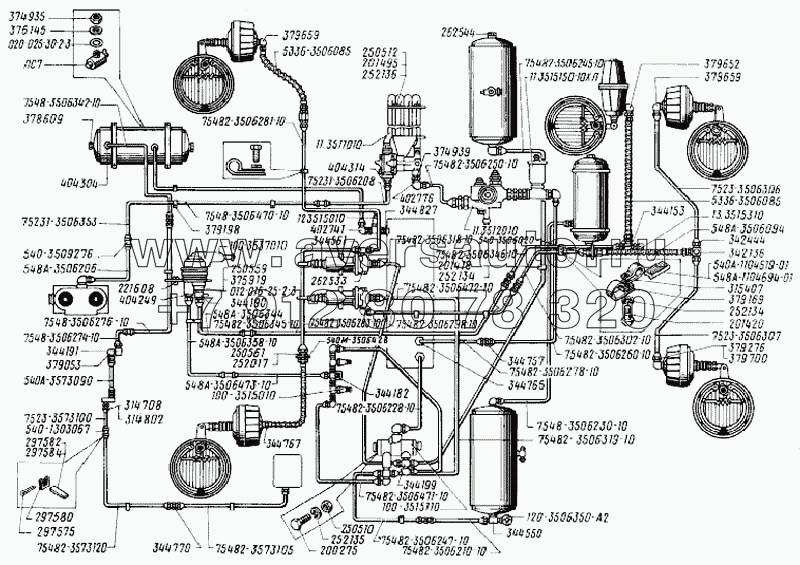 Трубопроводы пневматического привода тормозной системы