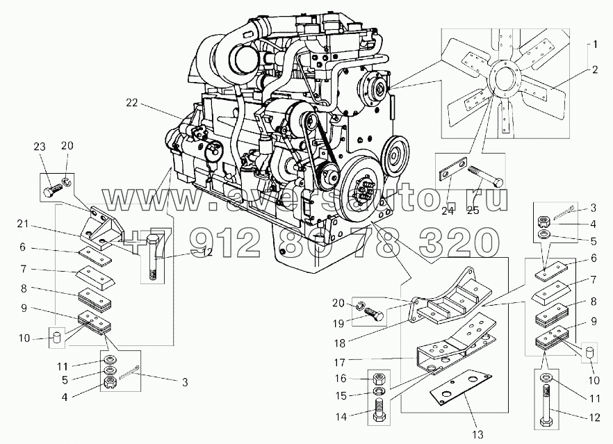  Установка двигателя КТА 19-С на самосвале БелАЗ-75473;Mounting of the engine KTA 19-C on the dump truck BELAZ-75473