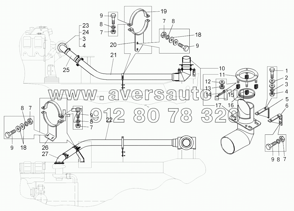  Установка системы выпуска отработавших газов на самосвале БелАЗ-7547;Mounting of the exhaust system on dump truck BELAZ-7547