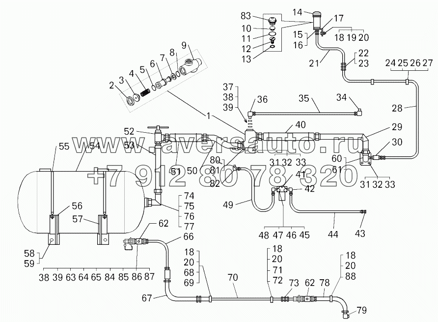  Система пневмостартерного пуска двигателя на самосвале БелАЗ-7547;The system of the engine pneumatic start-up