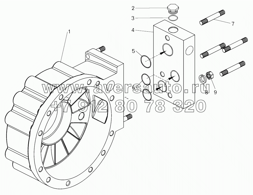  Корпус тормоза-замедлителя с переходной пластиной;Brake-retarder body with transiting plate