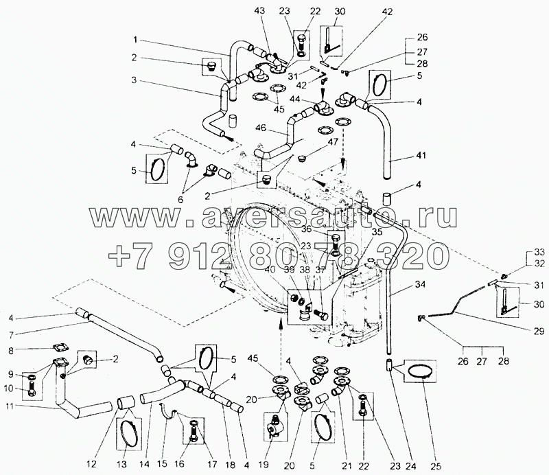 Установка трубопроводов системы охлаждения двигателя БелАЗ-7555В