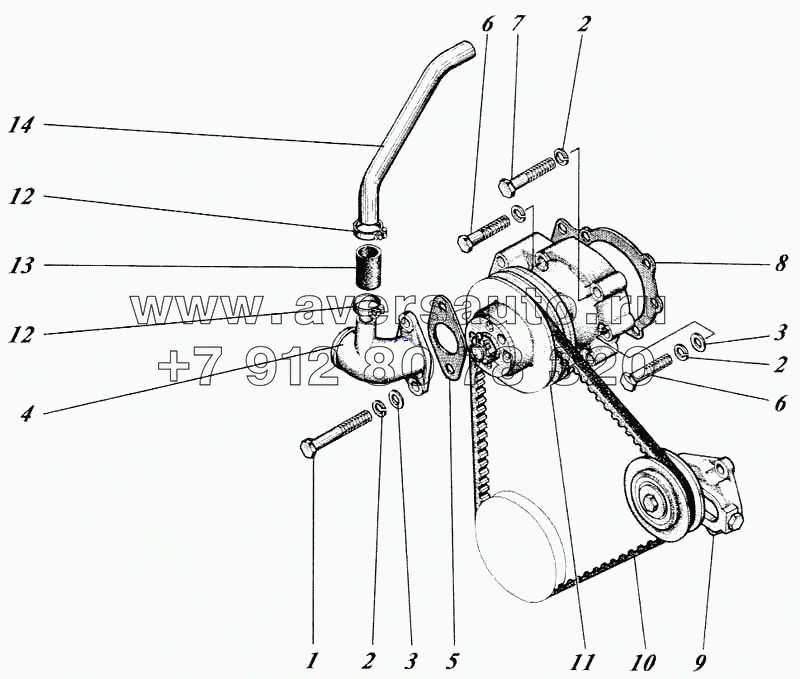 Насос водяной с натяжным роликом 442-13-13с1