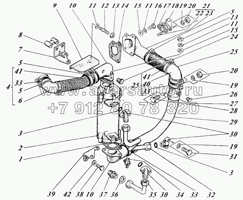 Жидкостно-масляный теплообменник с трубами 442-56-11с1