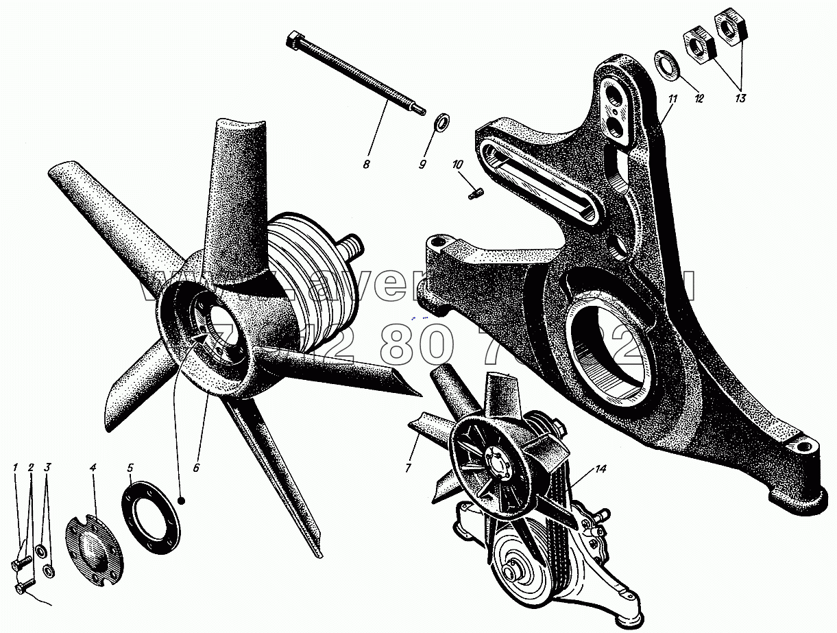 Передняя балка и крыльчатка вентилятора