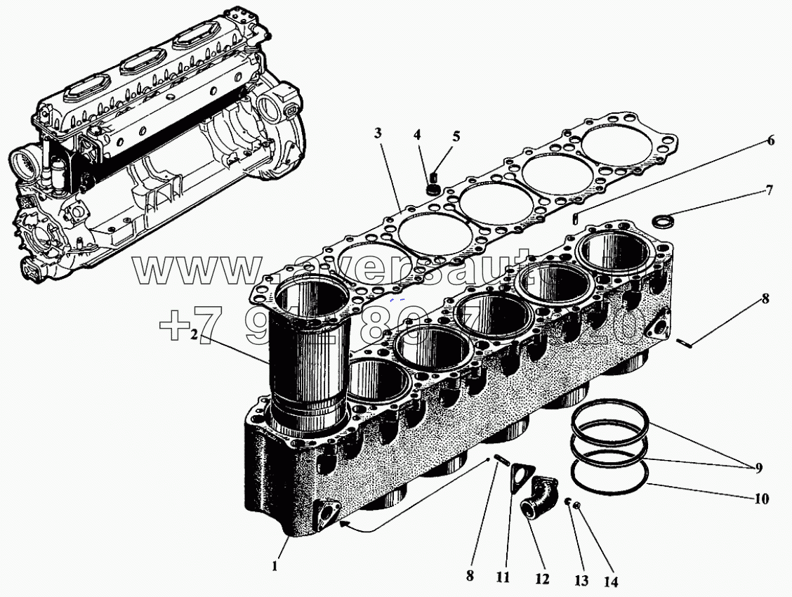 Детали блока цилиндров для дизелей выпуска до 1998г