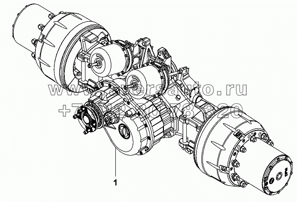 Middle axle, hub and brake assembly