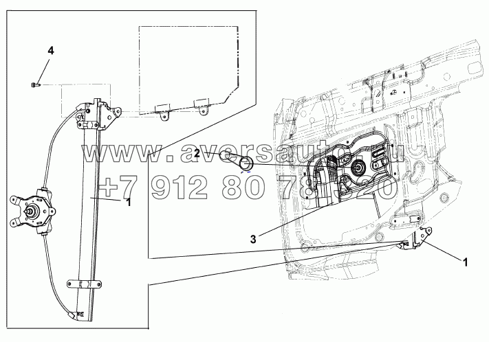 6104B-C0100 Правый стеклоподъемник в сборе