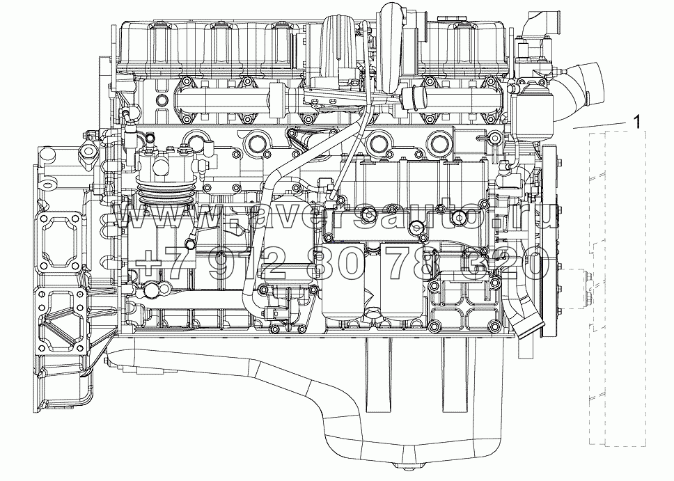 Двигатель без подогрева топлива (вид справа)