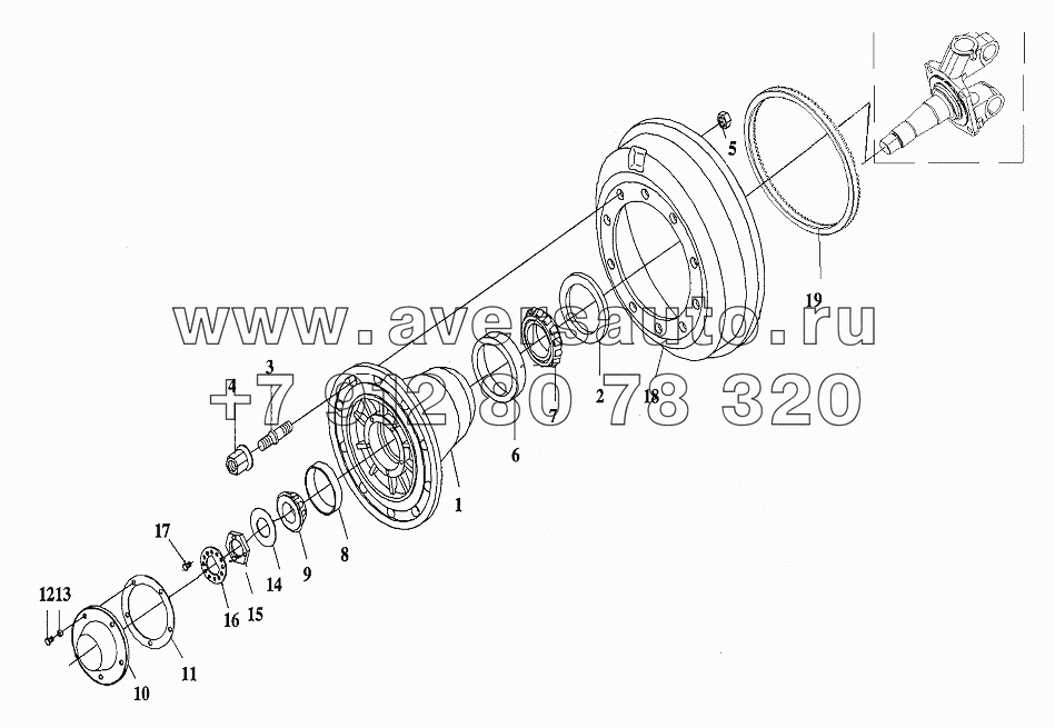 Ступица переднего колеса с тормозным барабаном