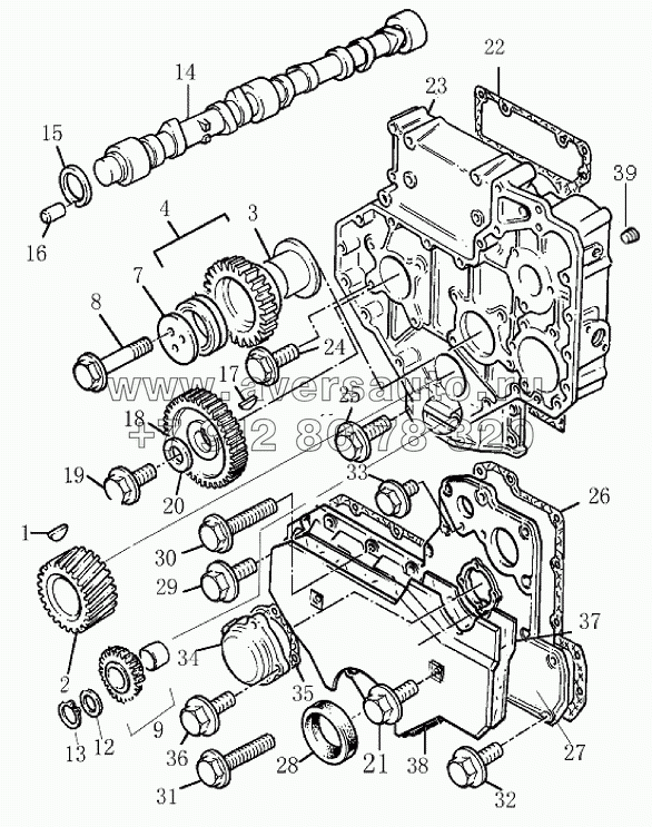 1S10411000101 Двигатель в сборе (ведомая шестерня и кулачковый вал)