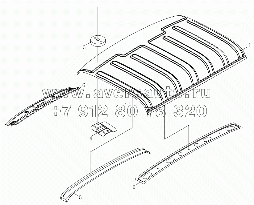 1SB2005000102 Корпус кузова (сварочный комплект из верхней траверсы переднего ветрового окна и верхней крышки, центральная траверса верхней крышки для модели с полутора рядов в сборе)