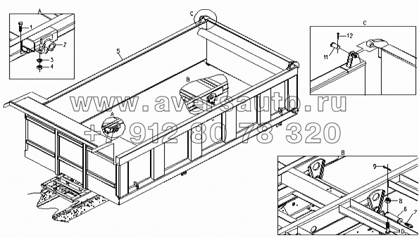 Cargo body and auxiliary frame installation