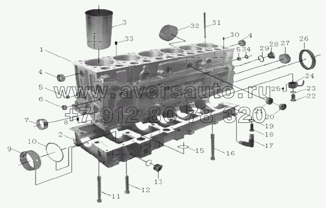  1S325110002H8 WD615.50 engine assy (with 213 kW domestic pump, engineering-version)-cylinder block (I)