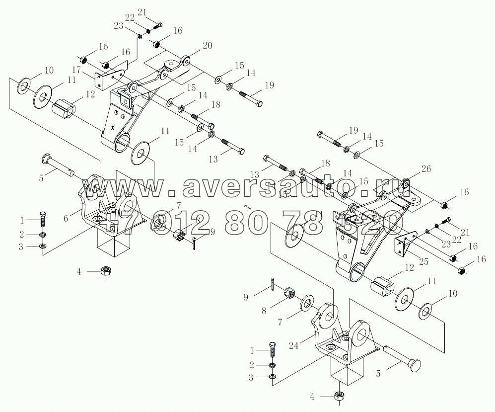  1SB2495020302 Vehicle body tilting and locking mechanism (RH driving, self-unloading), (1B24950200199) Front Suspension Installation drawing
