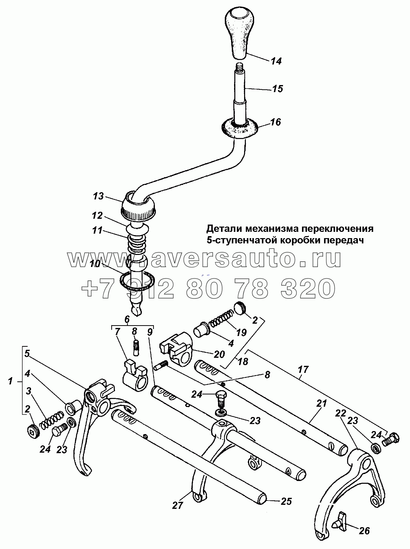 Детали механизма переключения 5-ступенчатой коробки передач