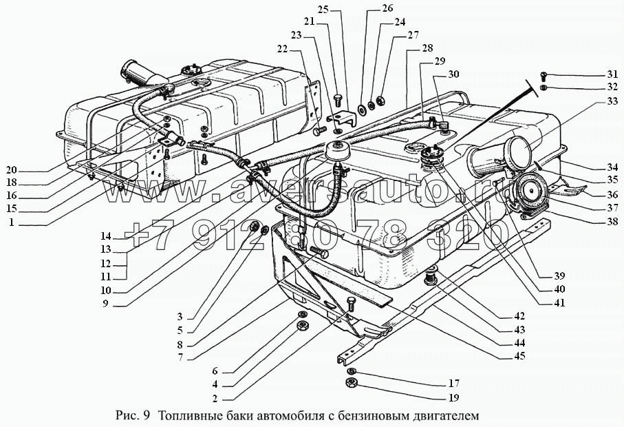 Топливные баки автомобиля с бензиновым двигателем