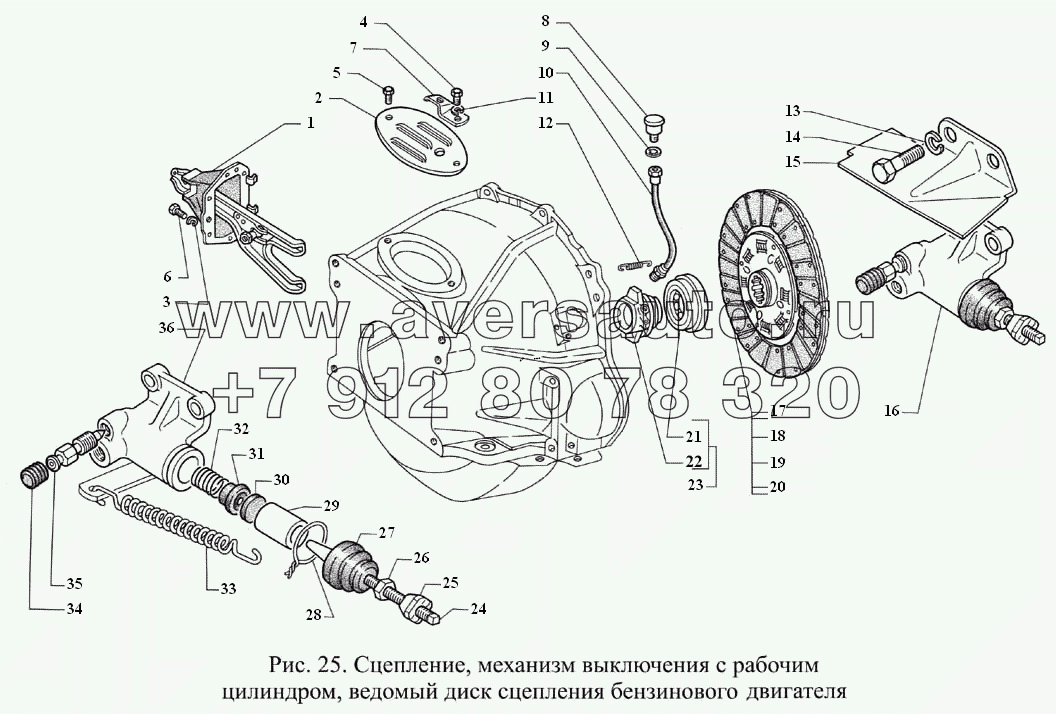 Сцепление, механизм выключения с рабочим цилиндром, ведомый диск сцепления бензинового двигателя