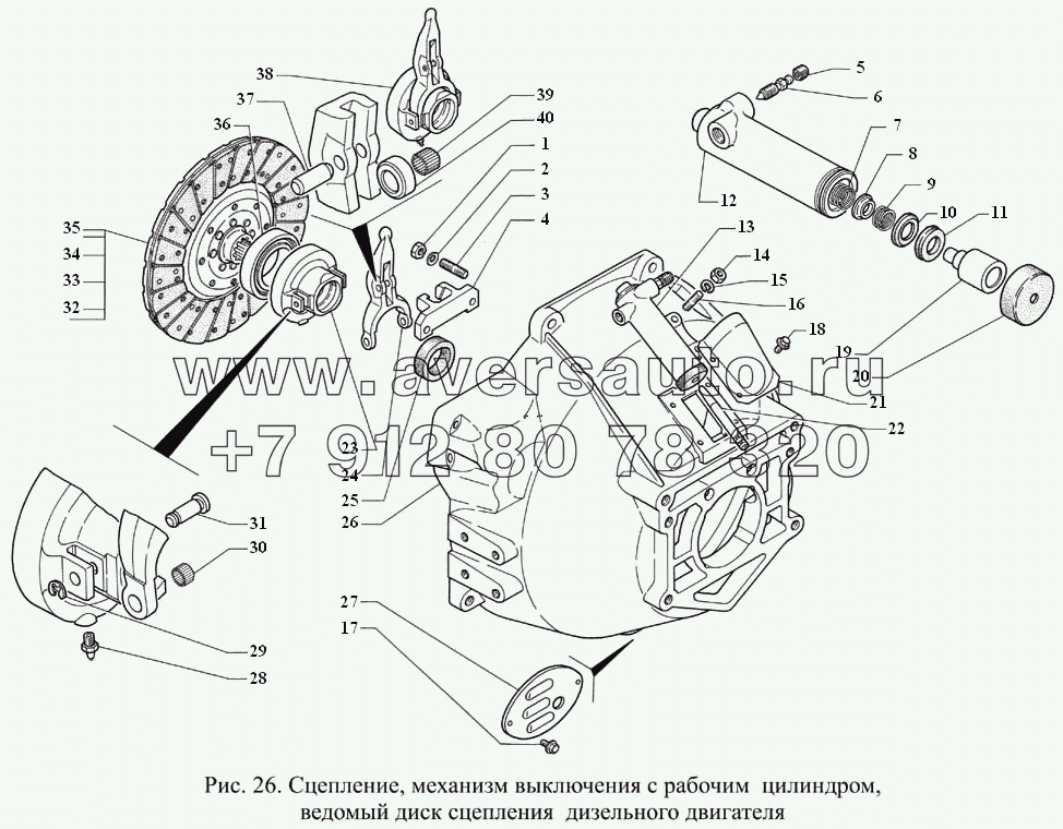Сцепление, механизм выключения с рабочим цилиндром, ведомый диск сцепления дизельного двигателя