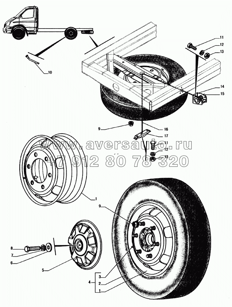 Установка колес, установка держателя запасного колеса