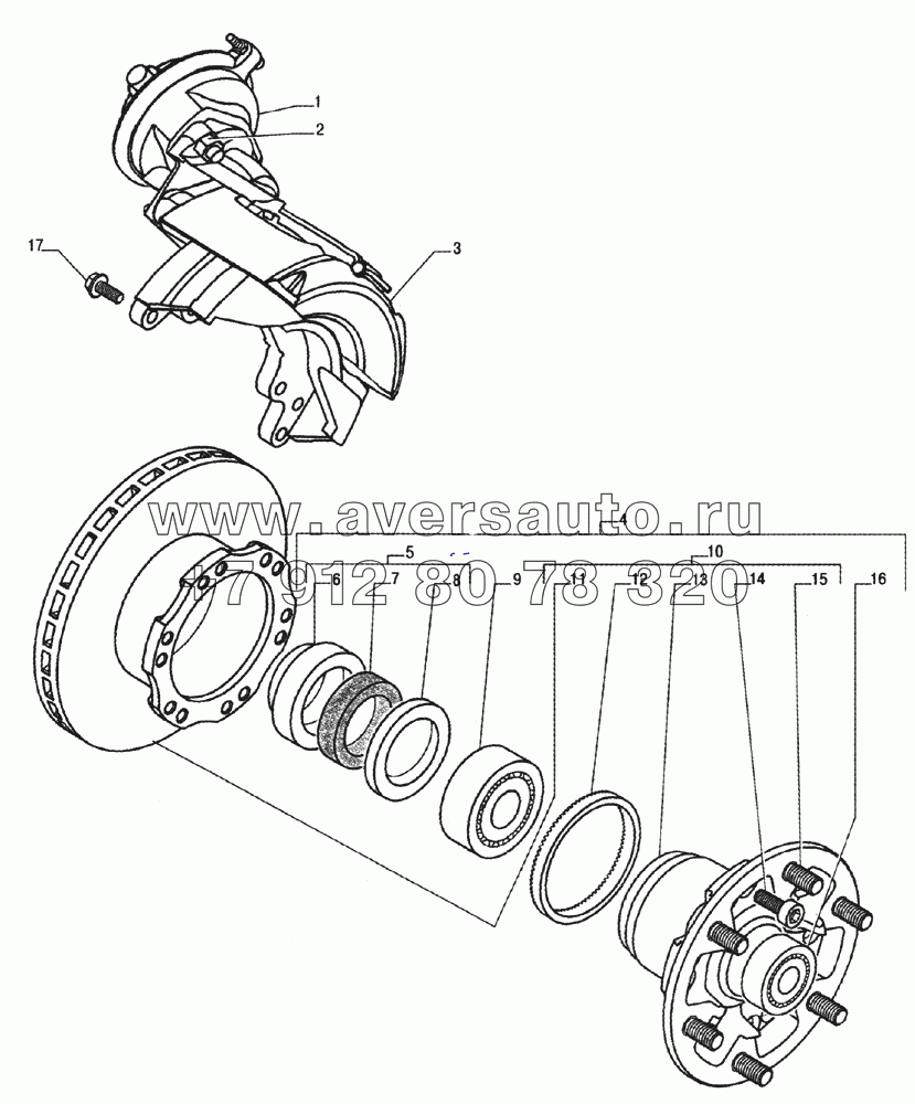 Ступица переднего колеса с тормозным диском, тормозной механизм