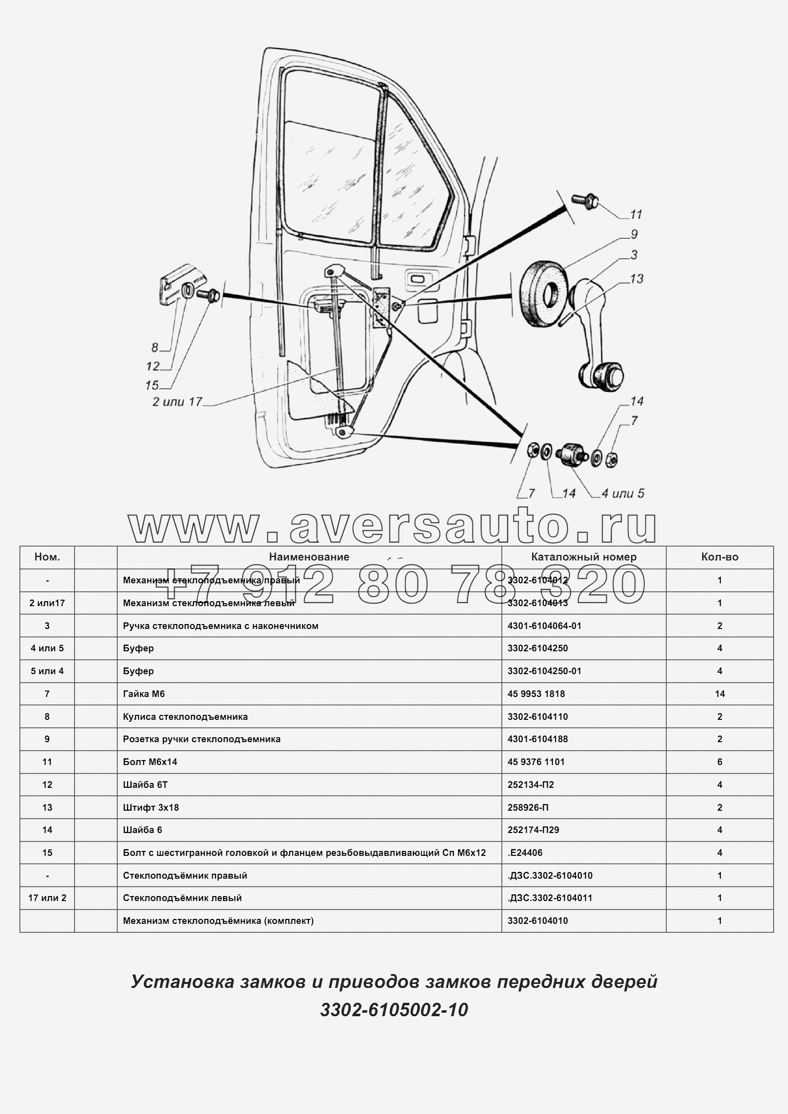 Установка стеклоподъемников ГАЗ-33104 "Валдай" 3302-6104002