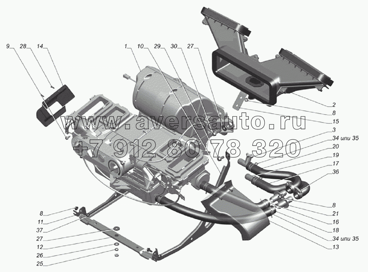 Установка отопителя ГАЗ-33106 "Валдай" 33106-8101002