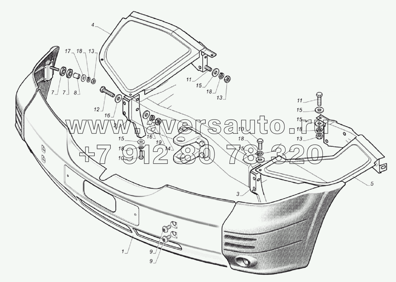 Установка переднего буфера ГАЗ-33104 "Валдай" 33104-2803001