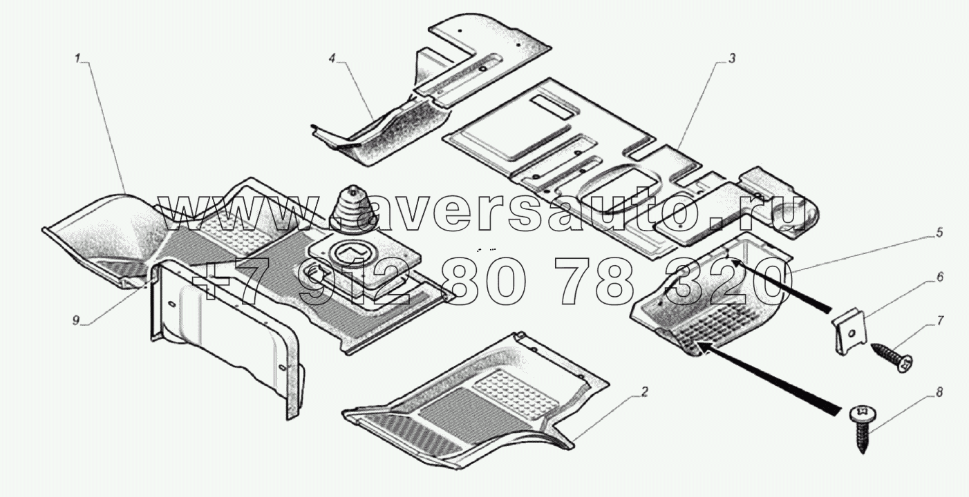 Установка ковриков пола ГАЗ-33104 "Валдай" 33104-5109002