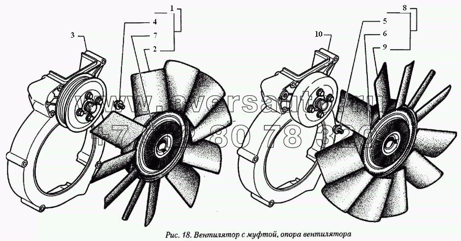 Вентилятор с муфтой, опора вентилятора