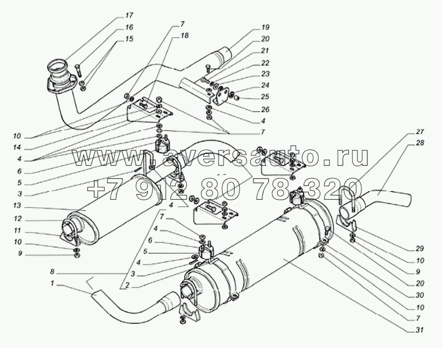 Глушитель, резонатор, трубы глушителя автомобиля ГАЗель с двигателем ГАЗ-560