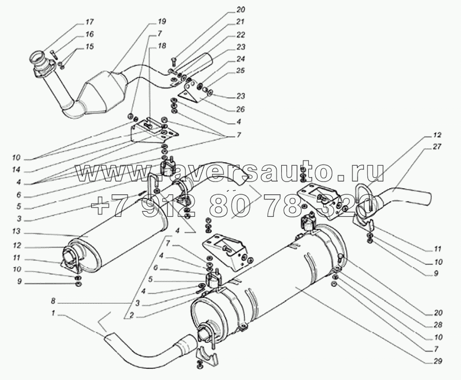 Глушитель, резонатор, трубы глушителя автомобиля ГАЗель с двигателем ГАЗ-5601