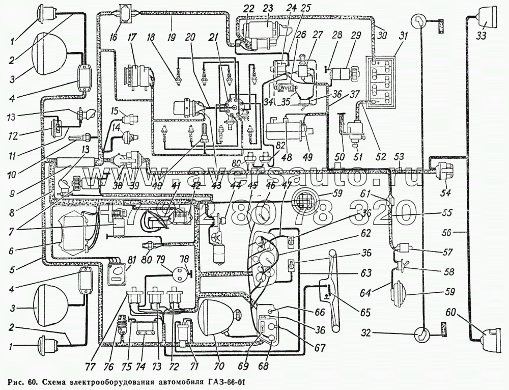 Схема электрооборудования автомобиля ГАЗ-66-01