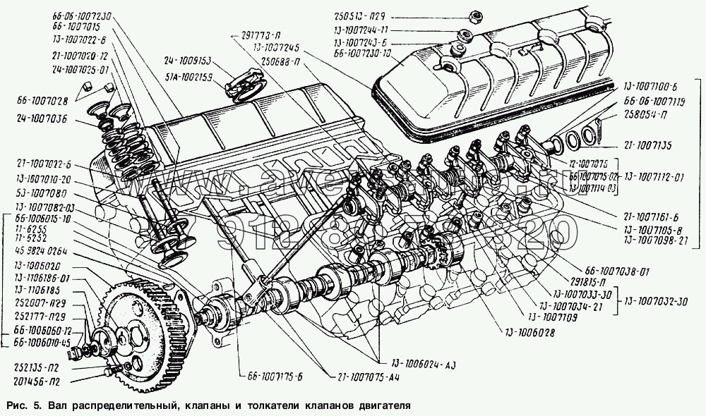 Вал распределительный, клапаны и толкатели клапанов двигателя