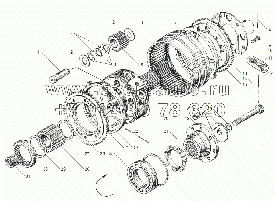ВАЛ И ШЕСТЕРНИ ДЕМУЛЬТИПЛИКАТОРА КП ЯМЗ-2381 для двигателя ЯМЗ-6562.10