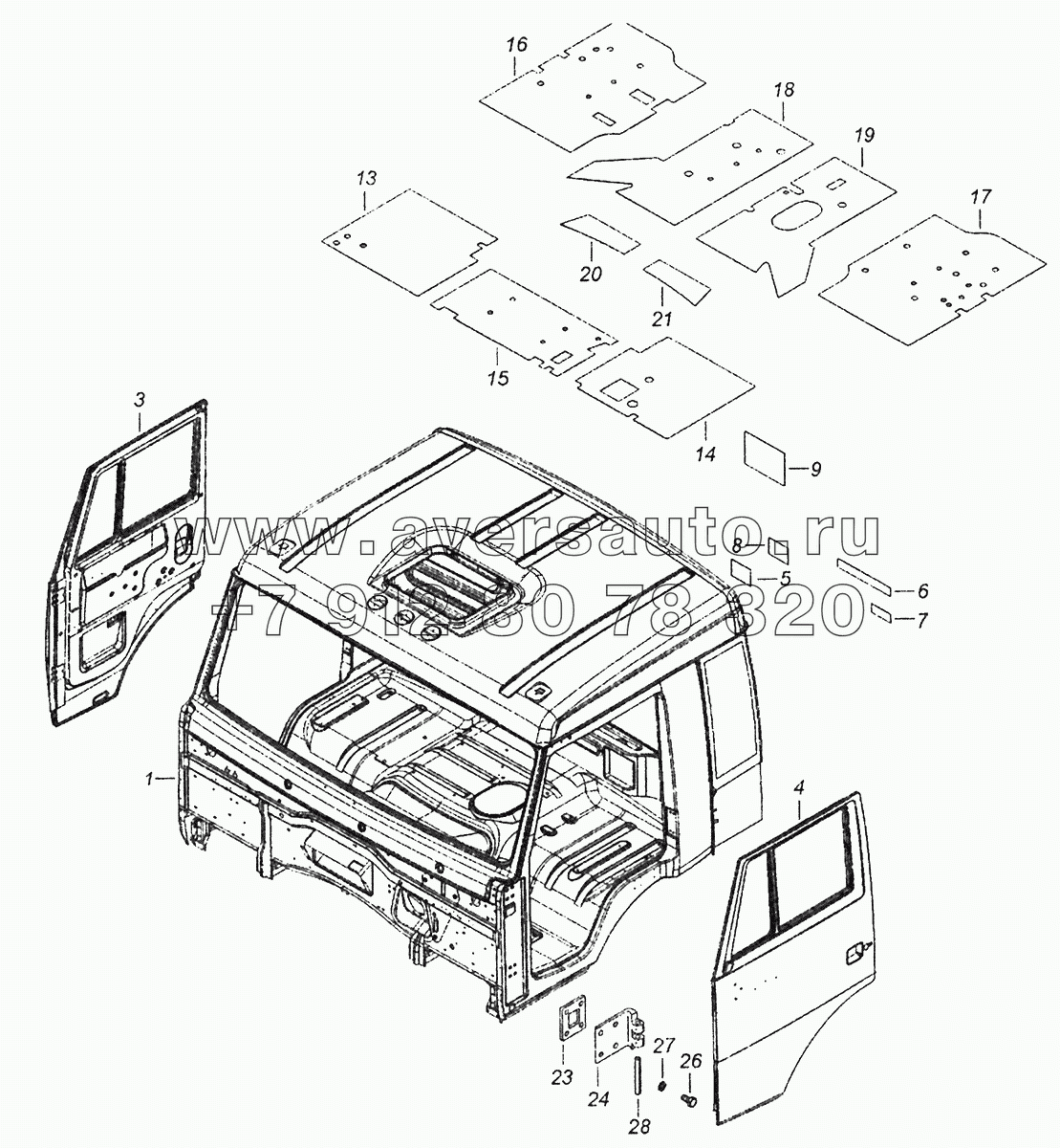 43255-5000014-20 Кабина с дверями окрашенная