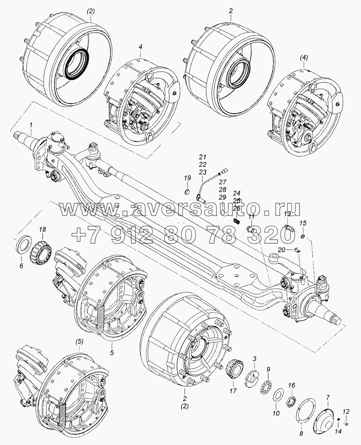 65115-3000012-13 Ось передняя с тормозами - Front axle with brakes