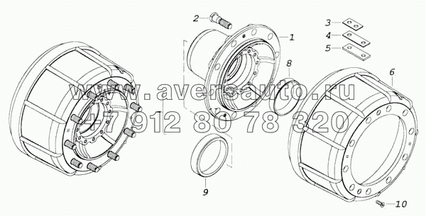 Ступица переднего колеса с барабаном тормоза
