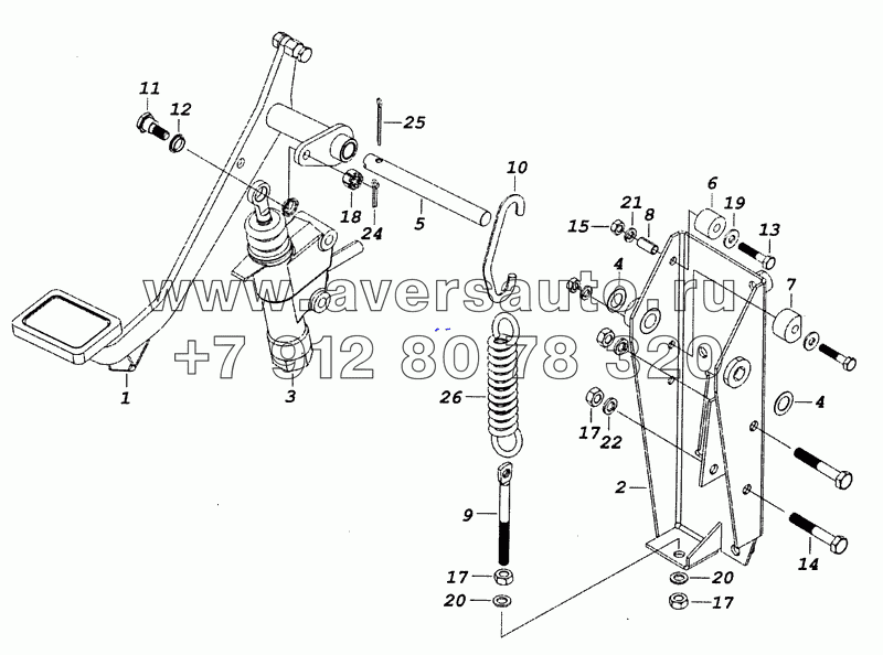 6520-1602008 Педаль сцепления с кронштейном и главным цилиндром