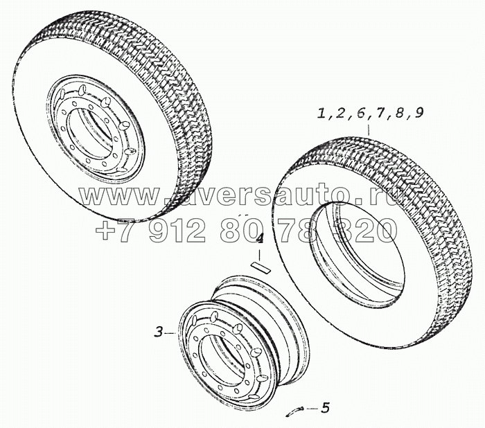 6460-3101011-10 Колесо 9,00x22,5 алюминиевое с шиной